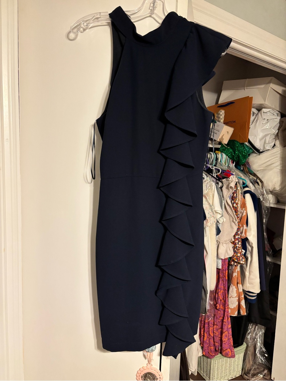Adelyn ray- Sleeveless Navy Ruffle Sheath Dress boutique dress -